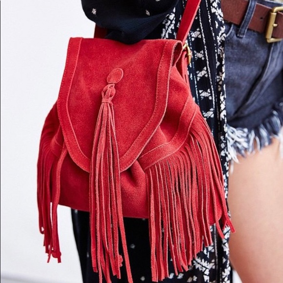 Ecote Handbags - Ecote red fringe festival mini backpack